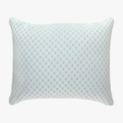 CloudComfort hoofdkussen met blauw-wit honingraatpatroon op een witte achtergrond