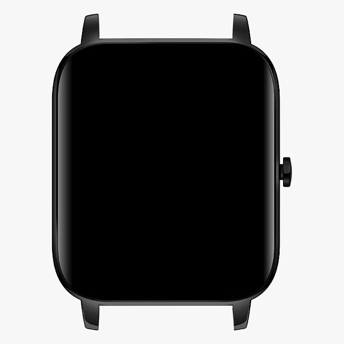 Zwarte kast van de smartwatch zonder bandje, vooraanzicht