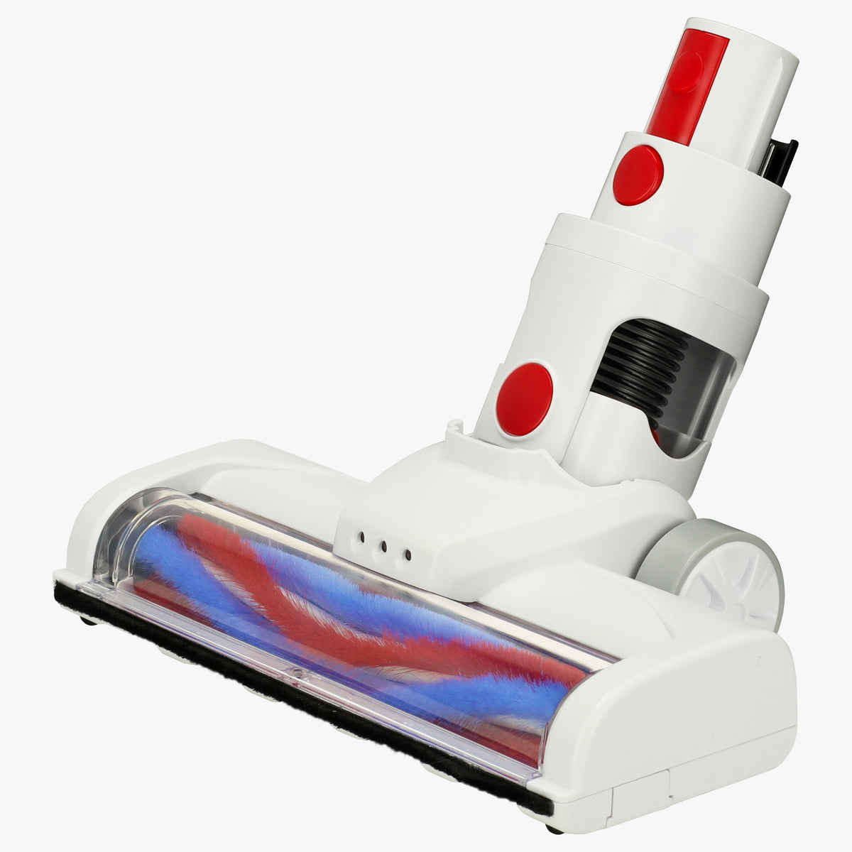 Power Rotation combimondstuk voor steelstofzuiger, schuin van voren, wit met rode knoppen en blauw-rode borstelrol