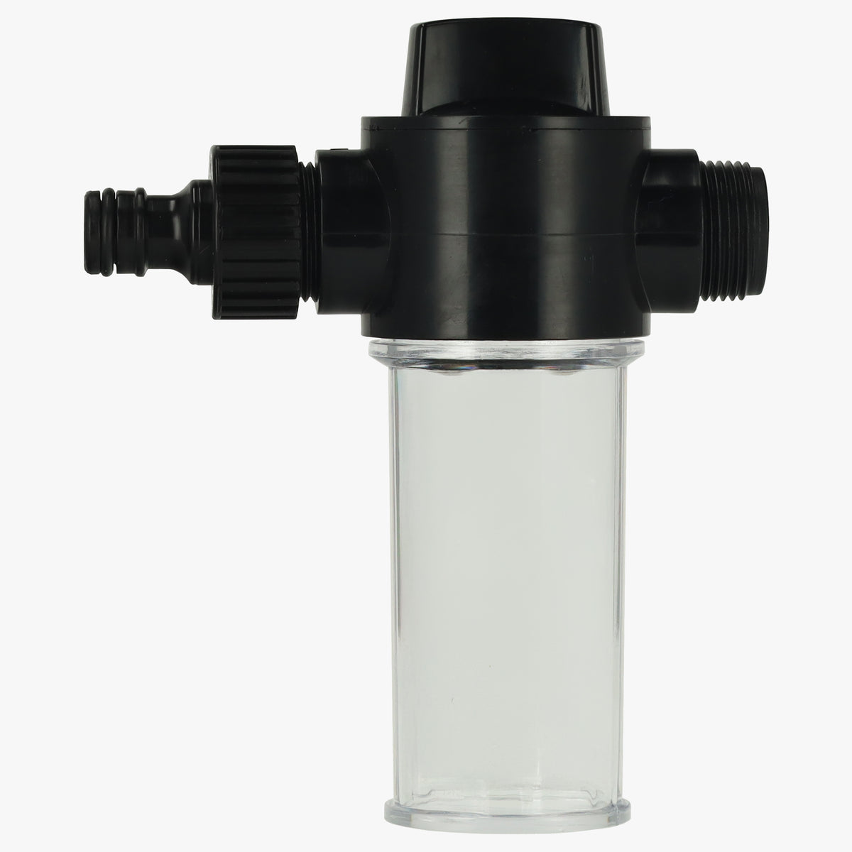 Zeepdispenser voor de telescopische wasborstel met transparant reservoir en slangkoppeling