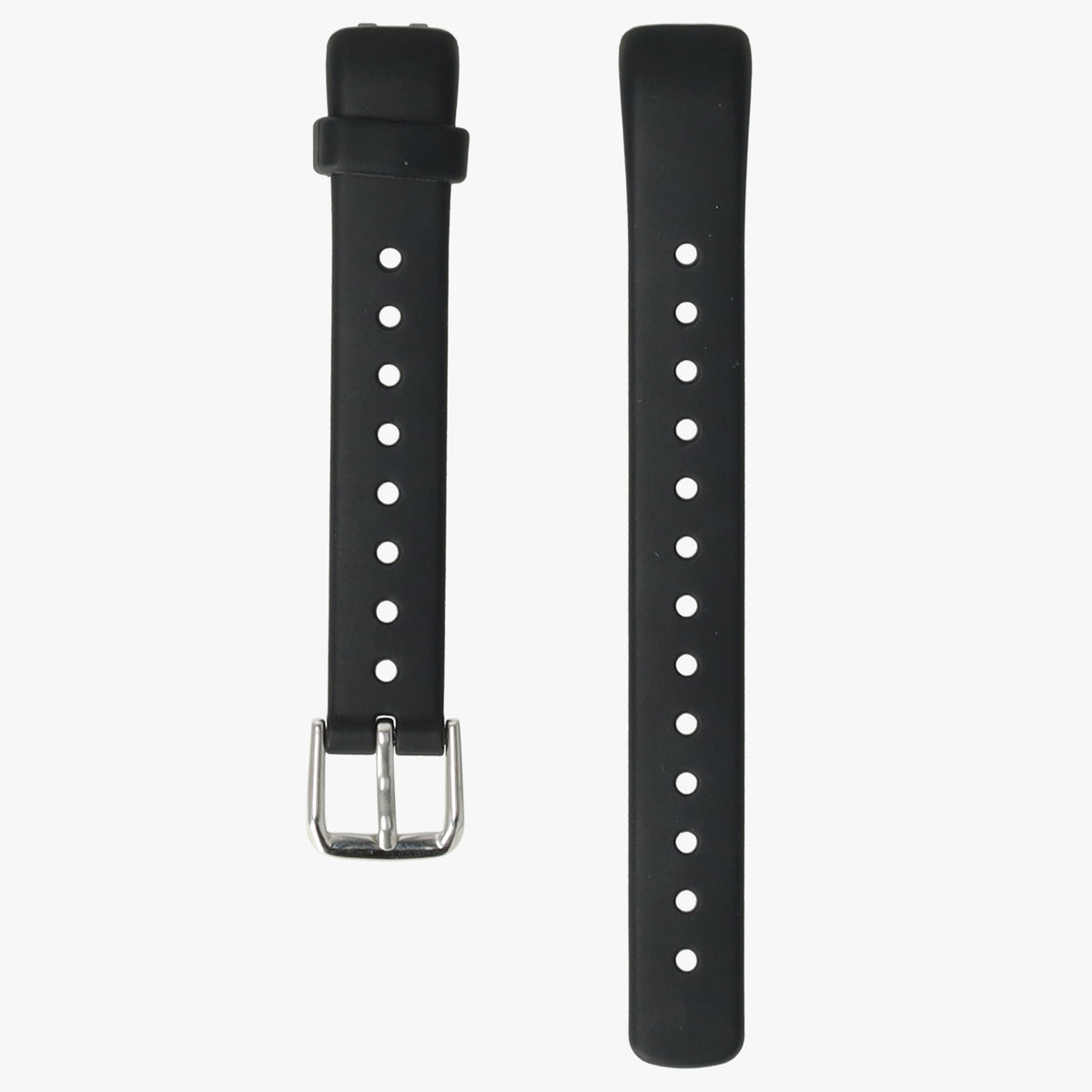 Zwart horlogebandje voor de activity tracker, beide delen naast elkaar