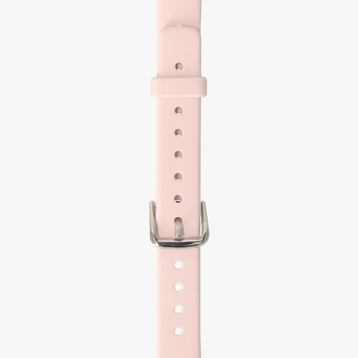 Close-up van het roze horlogebandje met zilverkleurige gesp