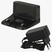 Oplaadset voor de robotstofzuiger: zwart oplaadstation met netadapter