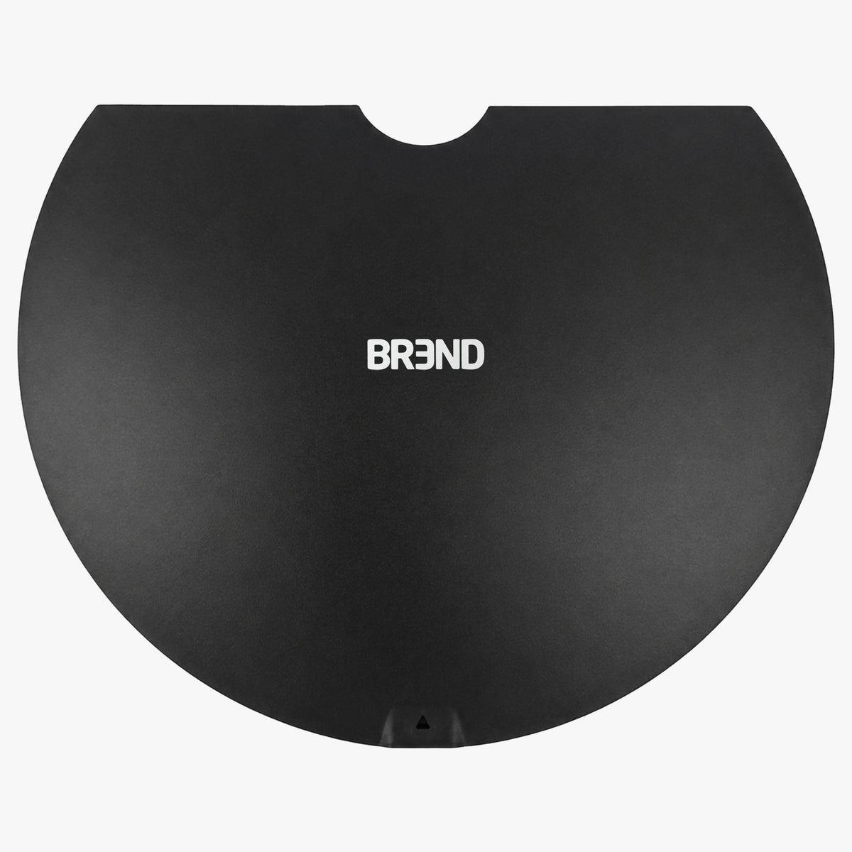 Zwart rond deksel voor de robotstofzuiger met wit BREND-logo